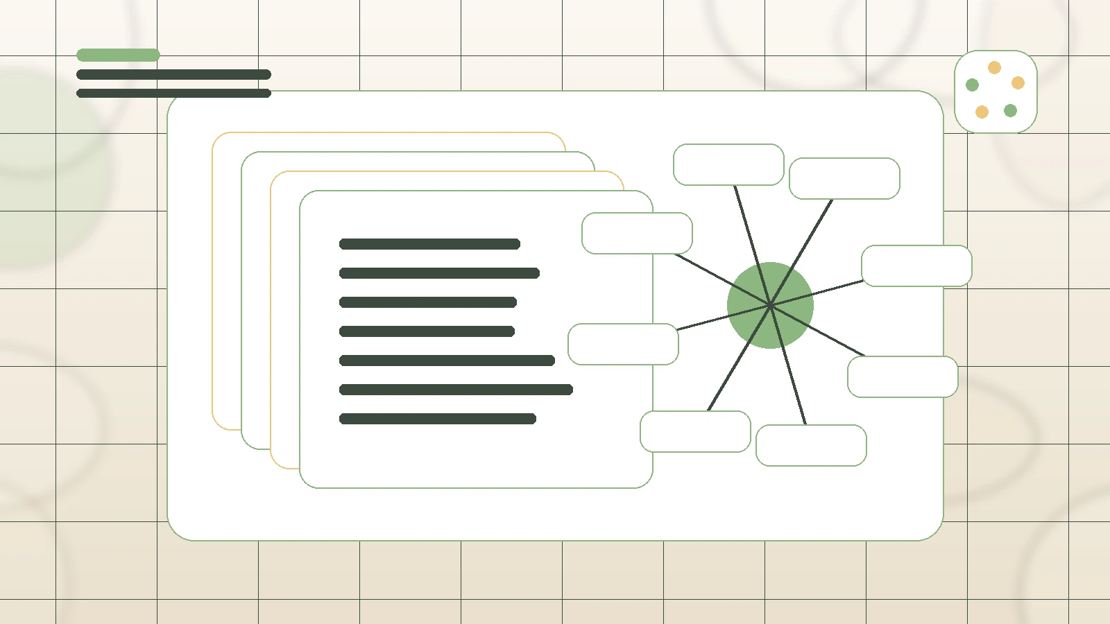 Abstract SaaS illustration for Creator Sponsorship Templates — CreaSeed service ove, showing a creator workflow with AI-assisted brand deal management