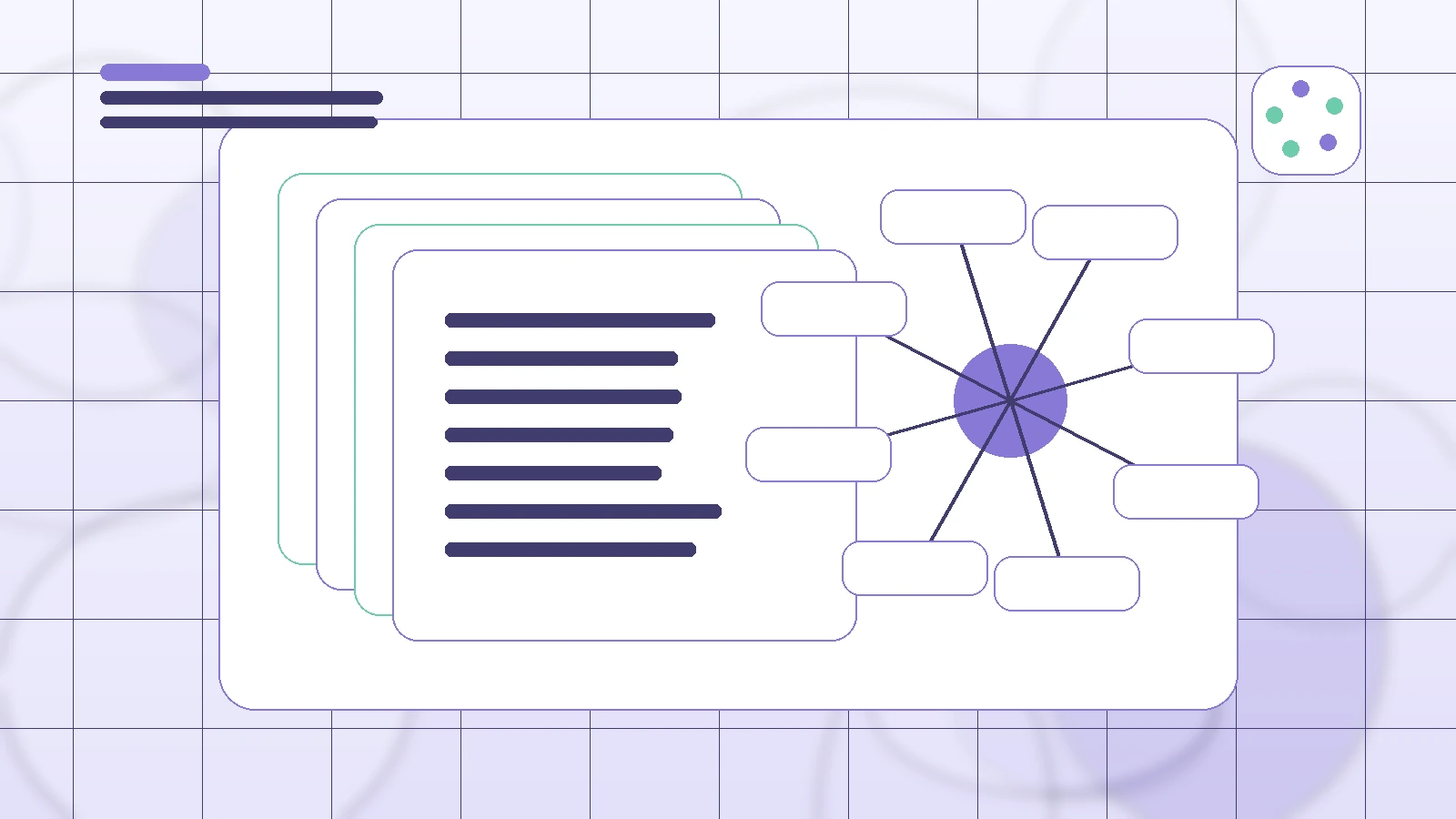 Abstract SaaS illustration for AI Business Partner for Content Creators, showing a creator workflow with AI-assisted brand deal management