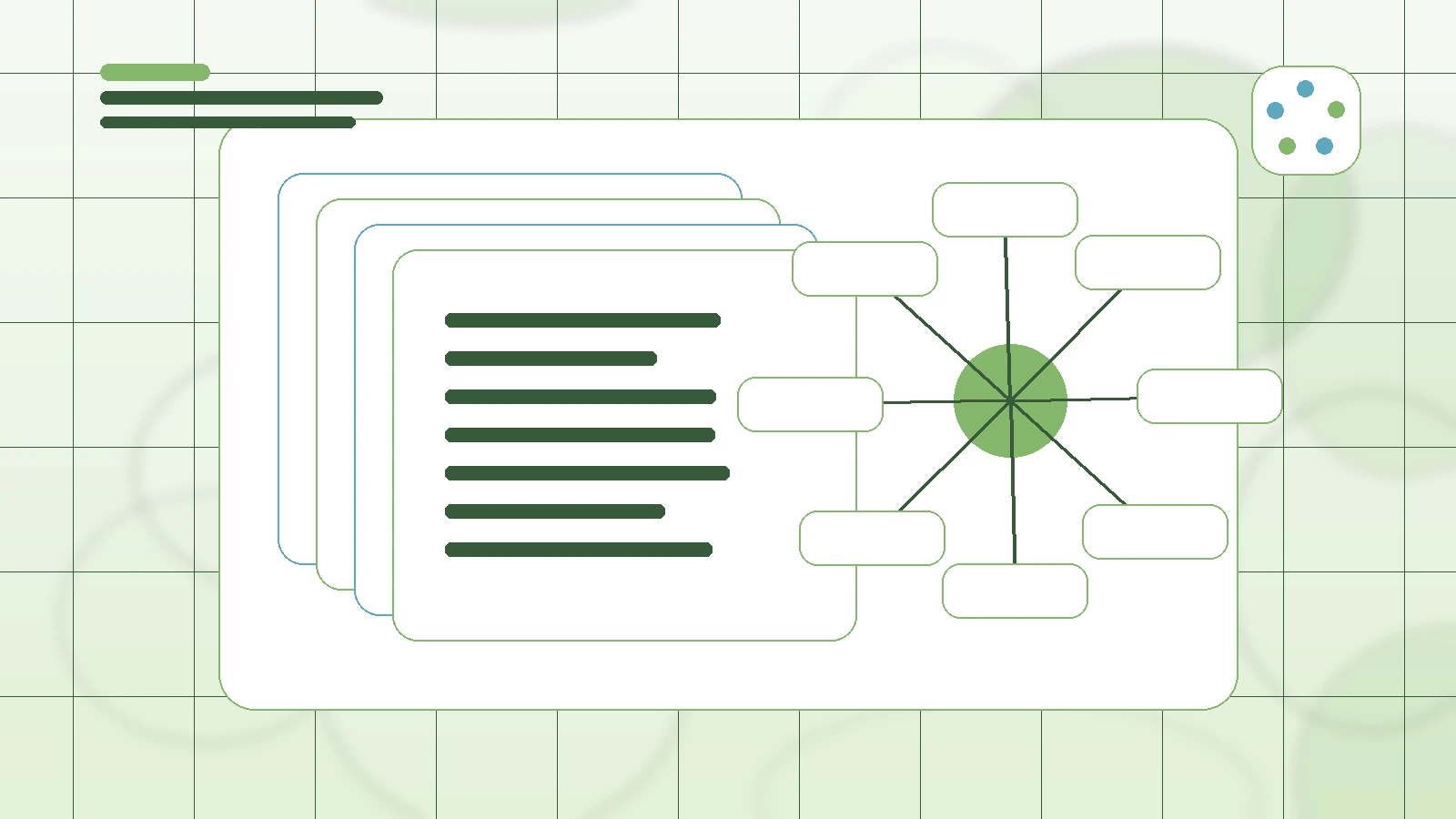 Abstract SaaS illustration for Long-tail Creator Brand Deal Questions, showing a creator workflow with AI-assisted brand deal management